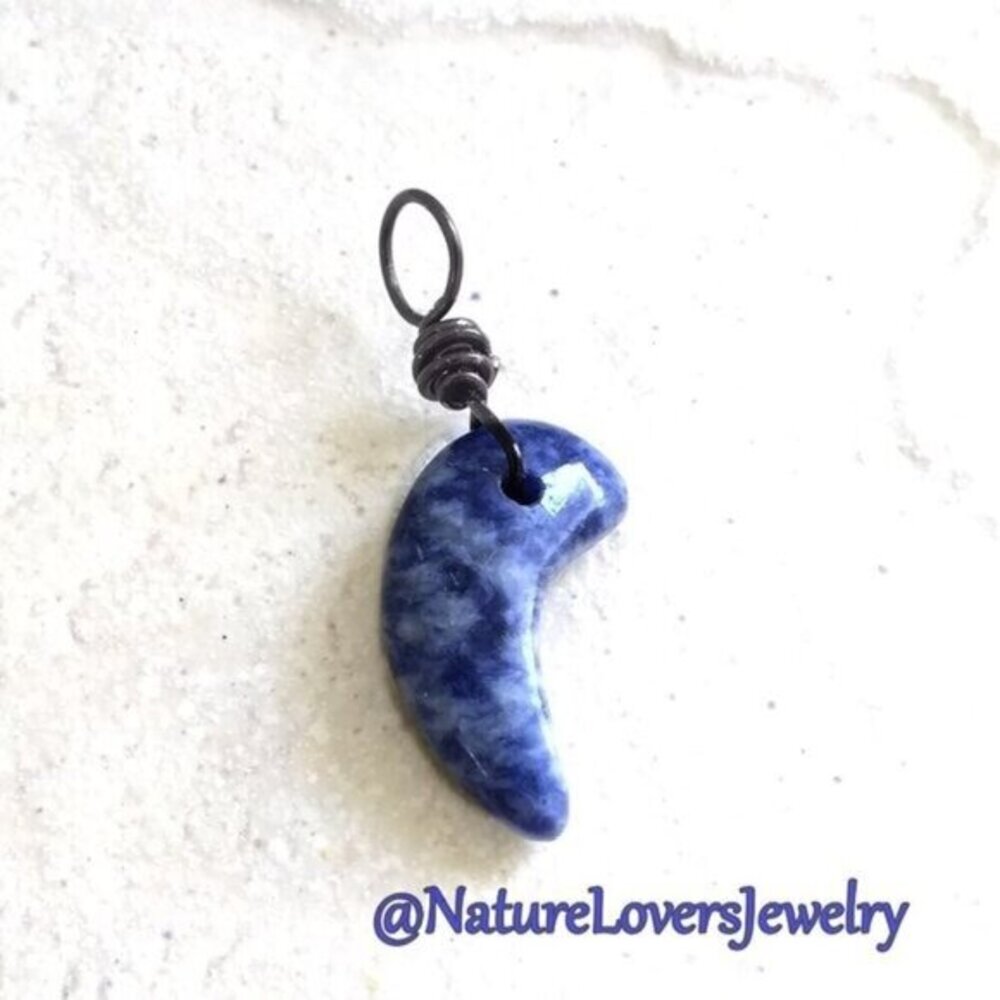 Natural Blue Sodalite - Magatama Pendant w. Large Loop Bail -